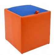 Taburet Box imitatie piele - portocaliu/albastru